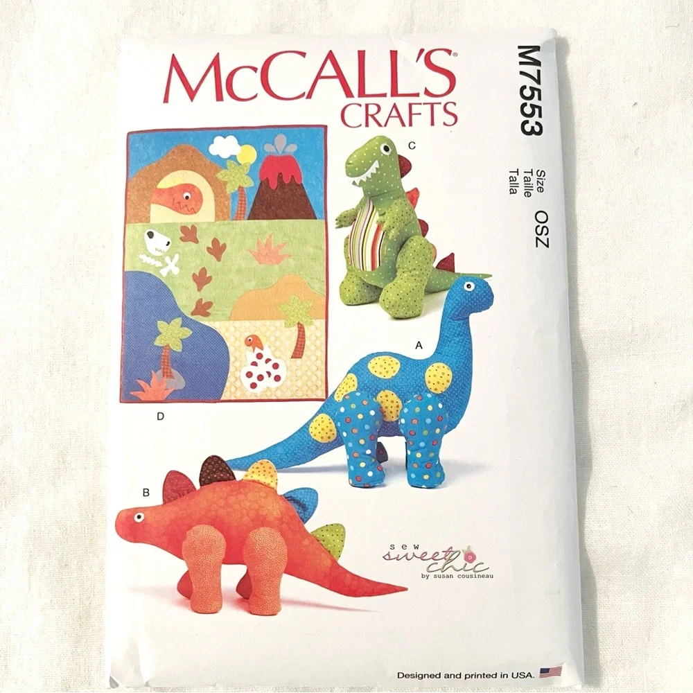 McCall’s M7553 Dinosaur Plush & Quilt Sewing Pattern | All Sizes